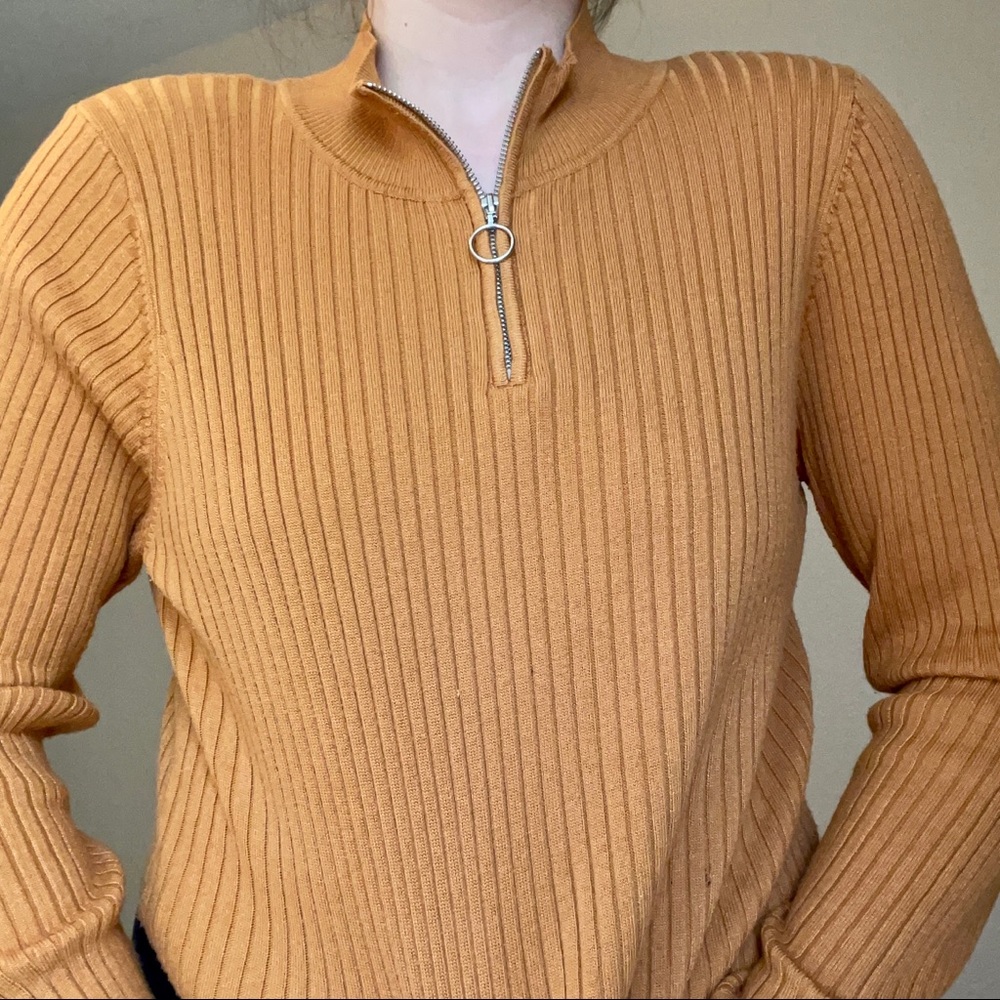 Zipper Neckline Gold Sweater